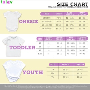 The image is a size chart for baby and toddler clothing, providing measurements and corresponding clothing sizes for different age groups.