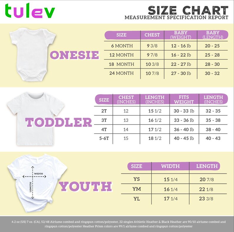 the size chart for a baby's bodysuit