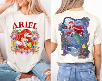 Maglietta della Sirenetta Disney, maglietta della principessa Ariel, maglietta della Sirenetta Flounder, maglietta del viaggio per bambine a Disneyworld, maglietta per bambine della Sirenetta Disney