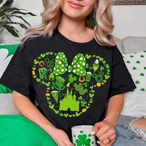 Disney Minnie St Patricks Day Shirt, Lucky Charms T-Shirt, Minnie Shamrock Sweatshirt, Irish Day Girls Matching Shirts, Green Castle Tees