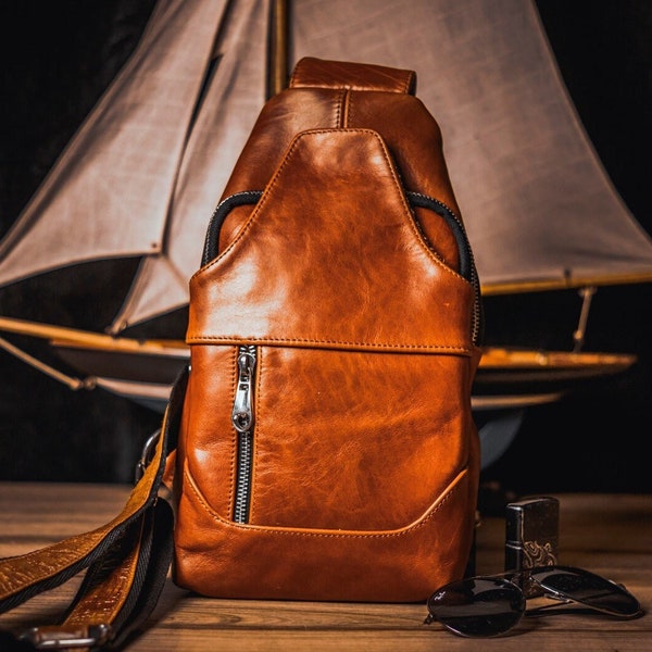 Leather  Travel Crossbody Bag Minimalist Sling Bag Stylish Daily Pack Simplicity Shoulder Bag High Capacity Underarm bag ,gift dad and momy