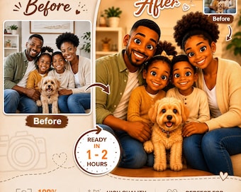 Custom Pixar 3D Animated Portrait from Photo | Personalized Family, Couple & Pet Cartoon Art | Digital Download | Funny Portrait Avatar