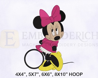 Minnie Mouse With Pink Bow Embroidery Design, Minnie With Pink Bow Embroidery, Minnie Embroidery Designs, 4 Sizes Machine Embroidery Designs