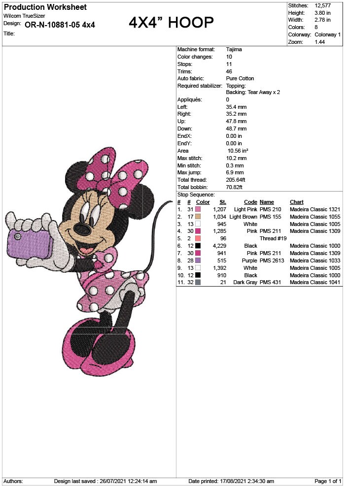 Minnie Mouse Selfie Embroidery Design, Machine Embroidery (4 Sizes