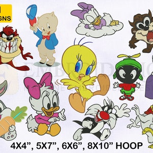 Looney Tune Machine Embroidery Designs Bundle, 4 Sizes EMB Design, Looney Tune Granny, Baby Taz, Pig, Tweety, Rabbit, Duck Embroidery Design