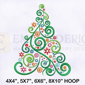 Colorful And Swirl Christmas Tree Embroidery Design, Christmas Embroidery Design, 4 Sizes Machine Embroidery Designs, Tree Embroidery Design