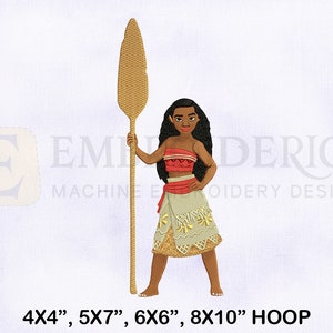 Beautiful Princess Moana Embroidery Design, Princess Embroidery Designs, Moana Machine Embroidery Design, 4 Sizes Machine Embroidery Design