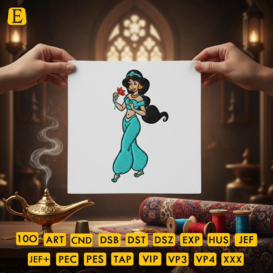 Princess Jasmine Embroidery Design, Aladdin, Floral (4 Sizes) - Etsy