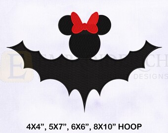 Minnie Witch Bat Embroidery Design, Halloween Embroidery (4 Sizes)