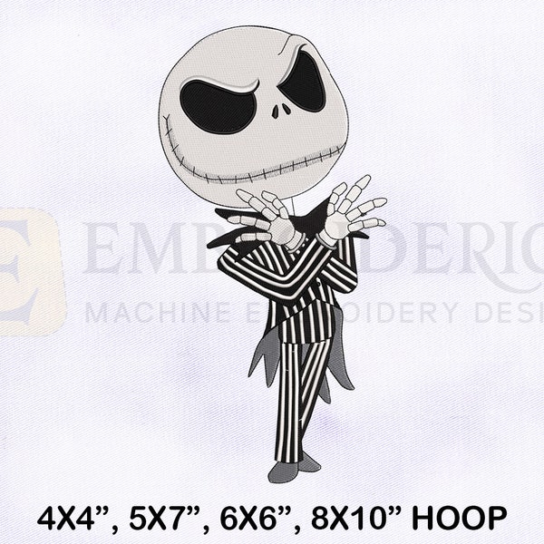 Halloween Jack Skellington Embroidery Design, Halloween Embroidery Designs, 4 Sizes Machine Embroidery Designs, Jack Skellington EMB Designs