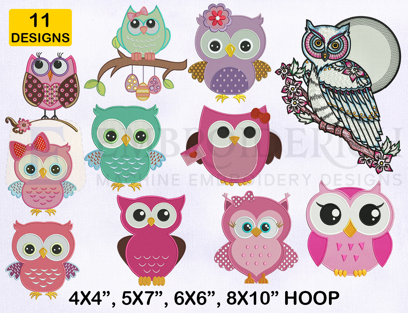 Owl Machine Embroidery Designs Bundle, 4 Sizes EMB Designs, Owl ...