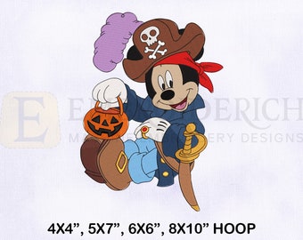 Halloween Mickey Pirate Embroidery Design, 4 Sizes (Machine Embroidery)