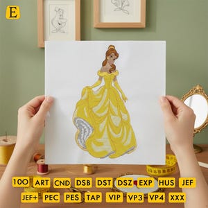 Princess Belle Machine Embroidery Design, Princess Belle Embroidery Design, Beauty and the Beast Embroidery Design 4 Sizes Embroidery Design