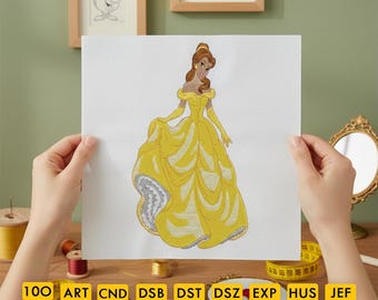 Princess Belle Machine Embroidery Design, Princess Belle Embroidery Design, Beauty and the Beast Embroidery Design 4 Sizes Embroidery Design