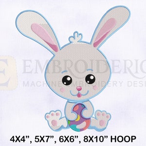 Baby Bunny Holding Egg Embroidery Design | 4 Sizes Embroidery | Bunny Embroidery Design | Cute Rabbit Embroidery Design | Easter Embroidery