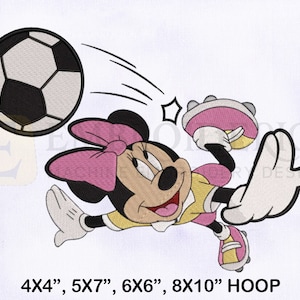 Minnie Playing Soccer Machine Embroidery Design, Minnie Soccer Embroidery, Minnie Embroidery Designs, 4 Sizes Machine Embroidery Designs