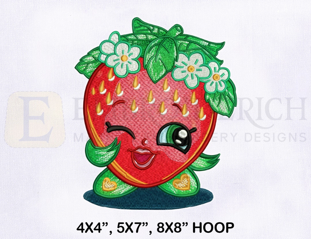 Shopkins Strawberry Kiss Machine Embroidery Design, Strawberry Embroidery  Design, Shopkins Embroidery Designs, Sizes Embroidery Designs