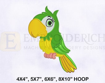 Pet Bird Green Parrot Embroidery Design, Green Parrot Embroidery Designs, Pet Bird Embroidery Design, 4 Sizes Machine Embroidery Designs