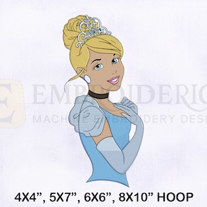 Princess Cinderella Face And Hair Embroidery Design, Princess Embroidery Designs, Cinderella Embroidery Design, 4 Sizes Embroidery Designs