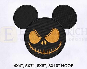 Jack Skellington Mickey Face Embroidery Design, Spooky Halloween Machine Art (4 Sizes)