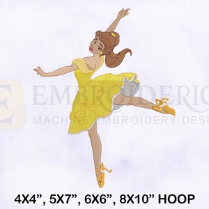 Princess Belle Ballerina Dance Embroidery Design, Princess Embroidery Designs, Belle Ballerina Embroidery Design, 4 Sizes Embroidery Designs
