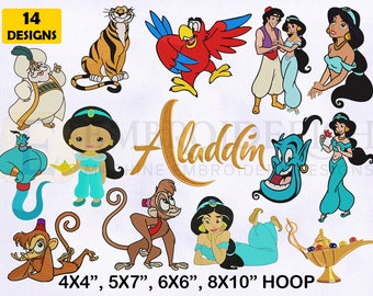 Aladdin Machine Embroidery Designs Bundle, 4 Sizes EMB Designs, Aladdin Embroidery Design Bundle, Aladdin Princess Machine Embroidery Design