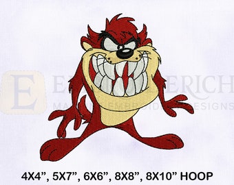 Motifs de broderie Tasmanie Looney Tune, motifs de broderie Looney Tune, motif de broderie Diable de Tasmanie, motif de broderie PES 4 tailles