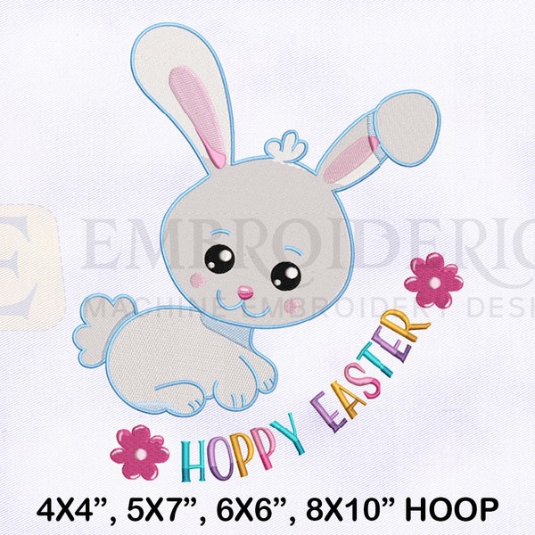 Cute Bunny Hoppy Easter Embroidery Design | 4 Sizes Embroidery | Easter Embroidery Designs | Rabbit Embroidery Designs | Bunny Embroidery
