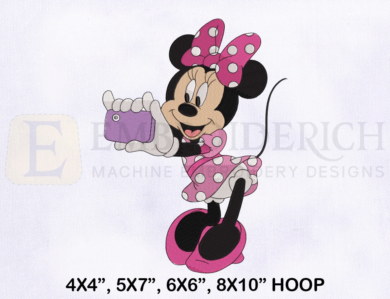 Minnie Mouse Selfie Embroidery Design, Machine Embroidery (4 Sizes