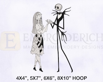 Jack and Sally Embroidery Design, Halloween Machine Embroidery (4 Sizes)