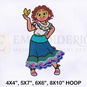 Mirabel With Butterfly Machine Embroidery Design, Butterfly Embroidery Design, 4 Sizes Embroidery Designs, Encanto Mirabel Embroidery Design