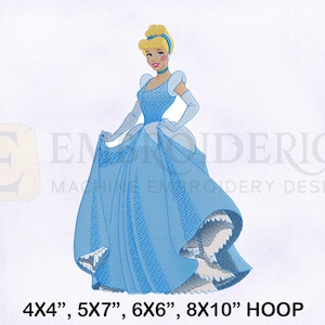 Princess Cinderella Holding Dress Embroidery Design, Princess EMB, Cinderella Dress Embroidery Design, 4 Sizes Machine Embroidery Designs