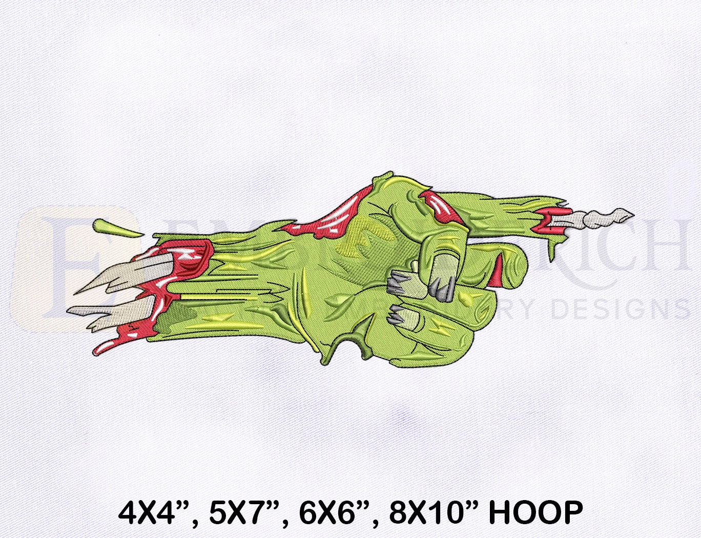 Rock N Roll Zombie Hand Embroidery Design 4x4 & 5x7 Hoop 