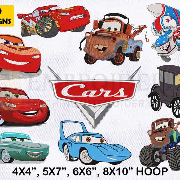 Voitures Machine Broderie Designs Bundle, 4 Tailles Broderie Design Voiture Broderie Designs Bundle, Lightning McQueen Machine Broderie Design