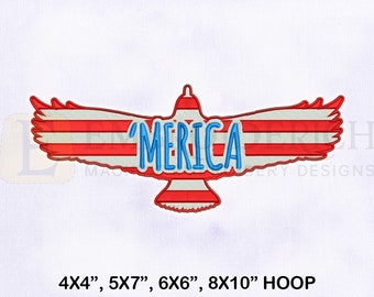 Eagle Merica Flag Embroidery Design, 4th Of July Embroidery Design, Eagle Merica Flag Embroidery Design, 4 Sizes Machine Embroidery Designs