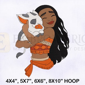 Moana Holding Pua Machine Embroidery Design, Pua Embroidery Designs, Moana Embroidery Designs, 4 Sizes Machine Embroidery Designs