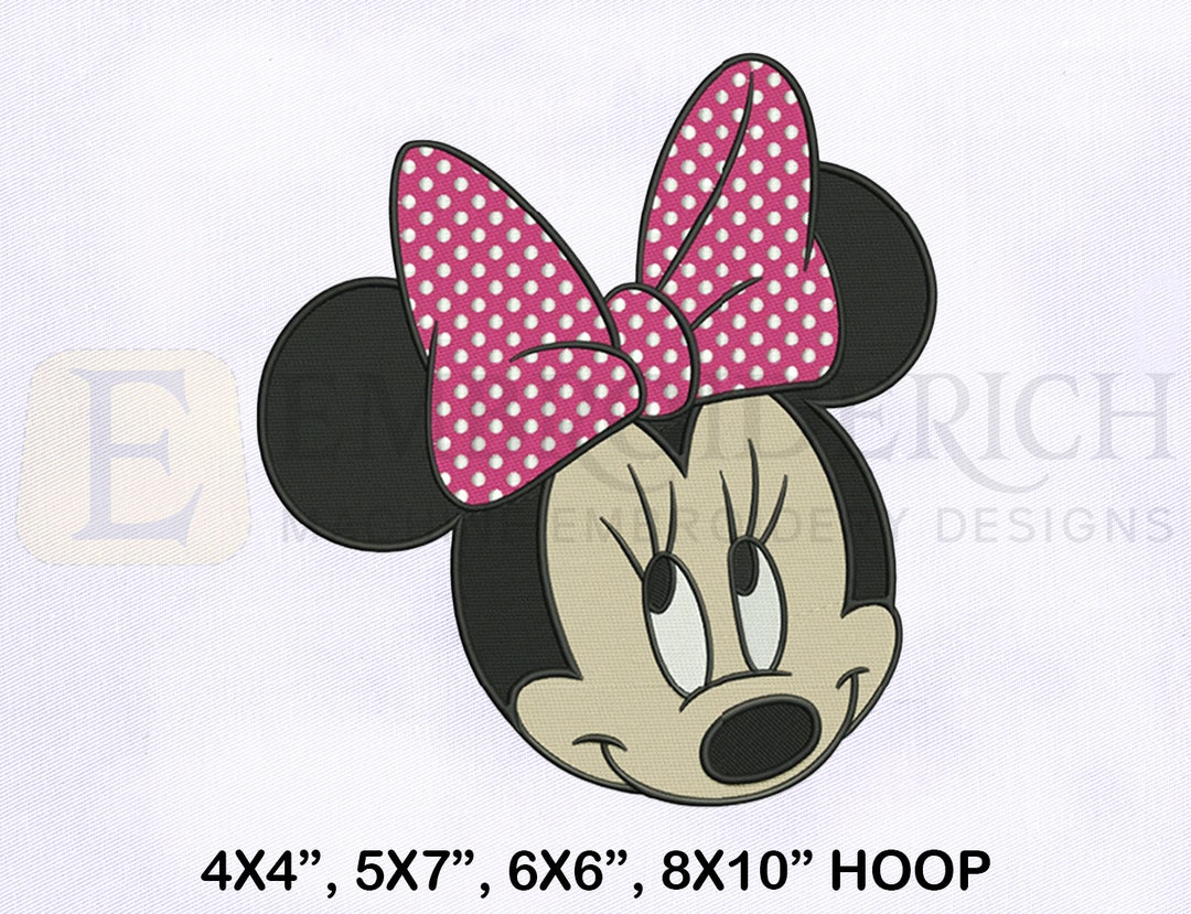 Minnie Mouse Face Machine Embroidery Design, Pink Bow Embroidery ...