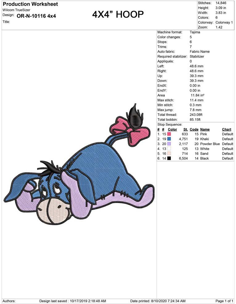 Eeyore Embroidery Design, Winnie the Pooh, 4 Sizes (machine