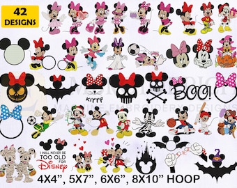 Mickey and Minnie Embroidery Designs Bundle, 42 Designs (Digital Download)
