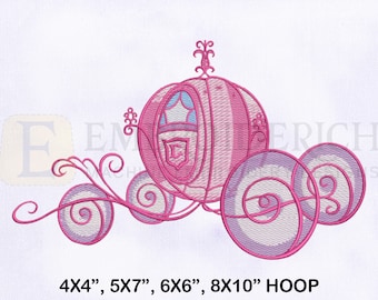 Princess Pumpkin Carriage Embroidery Design, Princess Embroidery Designs, Carriage Embroidery Designs, 4 Sizes Machine Embroidery Designs