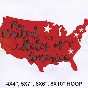 The United States Of America Map Machine Embroidery Design, 4th of July Embroidery Design, America Map Embroidery 4 Sizes Embroidery Designs