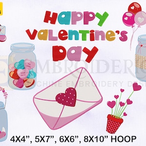 Paquete de diseños de bordados de adornos para el Día de San Valentín, 4 tamaños emb designs, carta de San Valentín, carta de amor, maceta, globos, frasco EMB