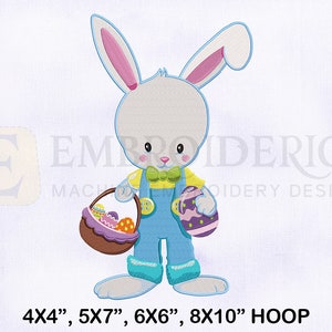 Bunny Bug Holding Eggs Basket Embroidery Design | 4 Sizes Embroidery | Rabbit Holding Eggs Basket Embroidery | Easter Embroidery Designs