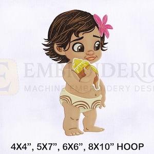 Cute Baby Princess Moana Embroidery Design, Princess Embroidery Designs, Moana Machine Embroidery Designs, 4 Sizes Machine Embroidery Design
