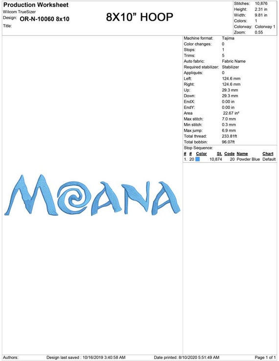 Digitized Moana Logo Embroidery Design, Moana Logo Machine