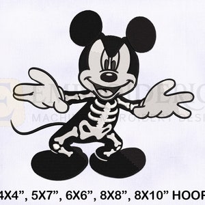 Mickey Mouse Skeleton Machine Embroidery Design, Halloween Embroidery Design, 4 Sizes Machine Embroidery Designs, Mickey Skeleton EMB Design