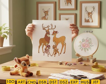 Bambi Family Machine Embroidery Design, 4x4 & 5x7 Hoop, Bambi
