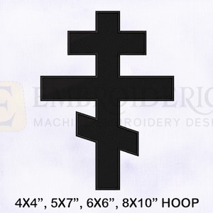 May include: Black and white embroidery design of a traditional Orthodox cross. The design is suitable for embroidery hoops measuring 4x4 inches, 5x7 inches, 6x6 inches, and 8x10 inches.
