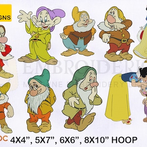 Seven Dwarfs Embroidery Designs Bundle, 4 Sizes EMB Designs, Snow White Embroidery Designs Bundle, Seven Dwarfs Machine Embroidery Designs