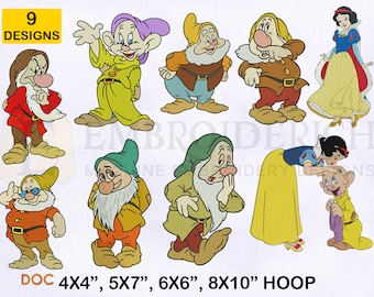 Seven Dwarfs Embroidery Designs Bundle, 4 Sizes EMB Designs, Snow White Embroidery Designs Bundle, Seven Dwarfs Machine Embroidery Designs